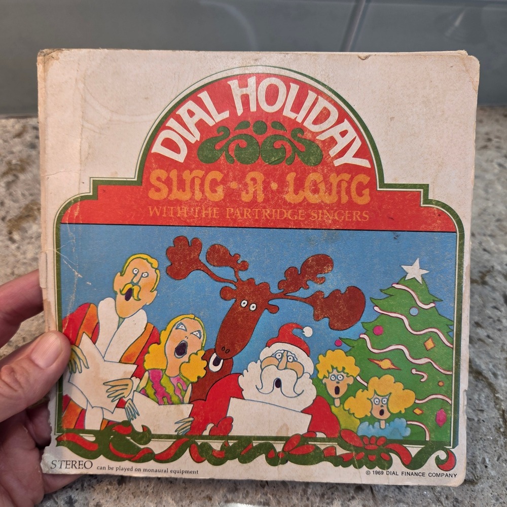 Vintage 1969 Dial Holiday Sing-A-Long Book & 2 Yellow Golden Records Disney 45s